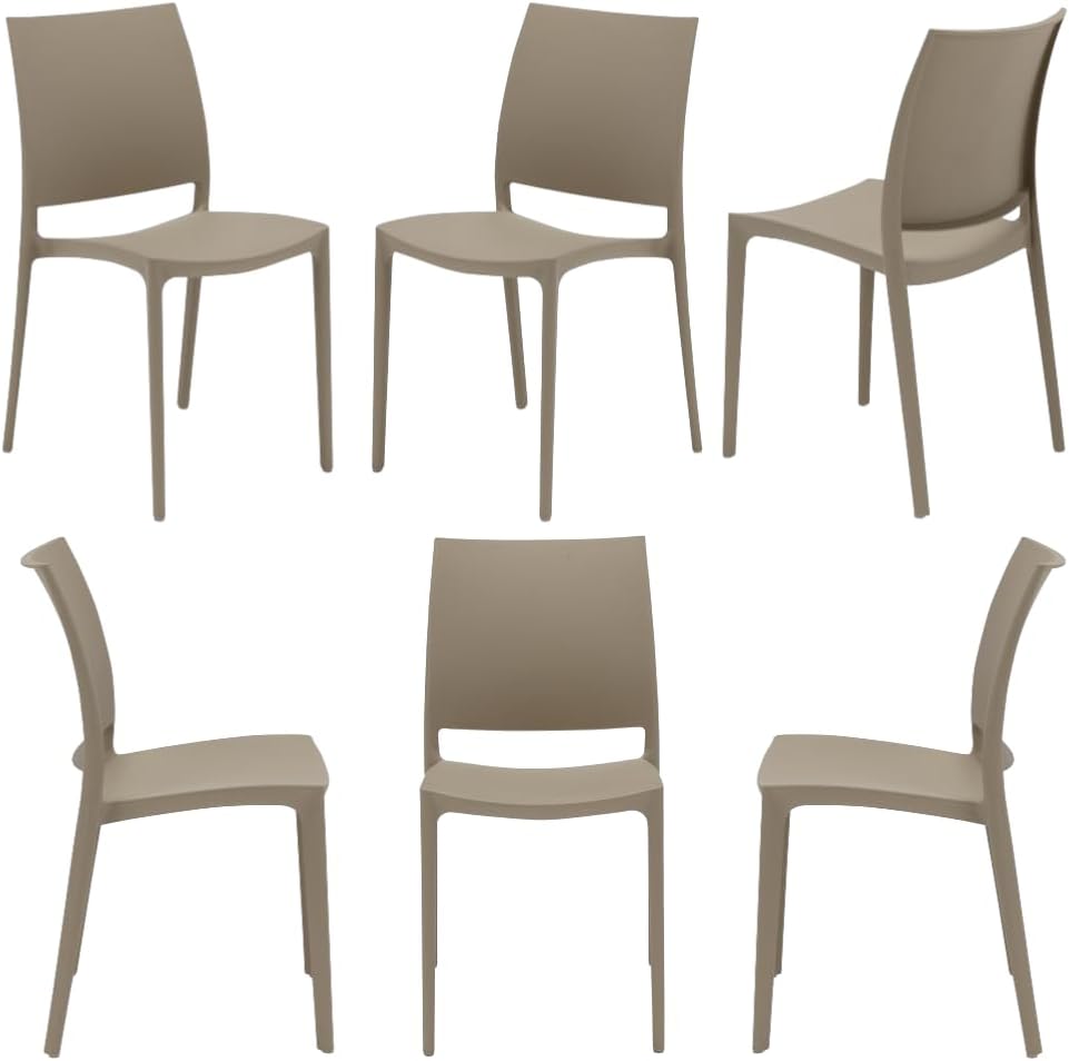 RED¨°KASA Set 6 sedie in polipropilene MOON impilabile resistente ai raggi UV design moderno ideale per sala da pranzo, cucina, giardino, bar (Tortora, 6)