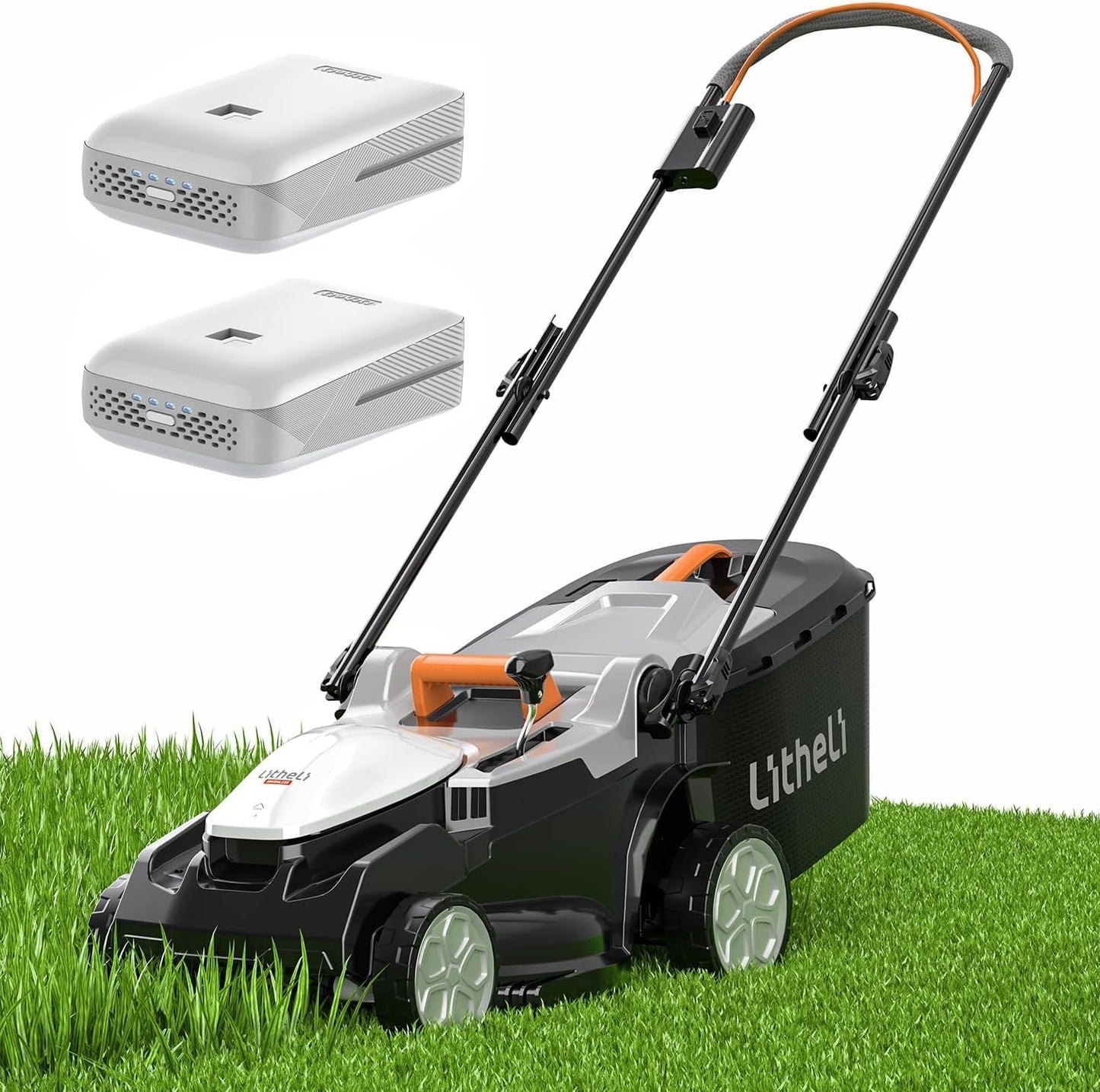 Litheli Tagliaerba Tosaerba a Batteria 37cm, Altezza Regolabile 25-75mm, Sacco 40L,Fino a 300m2, Tosaerba Elettrico con 2x 20V Batterias 4.0Ah
