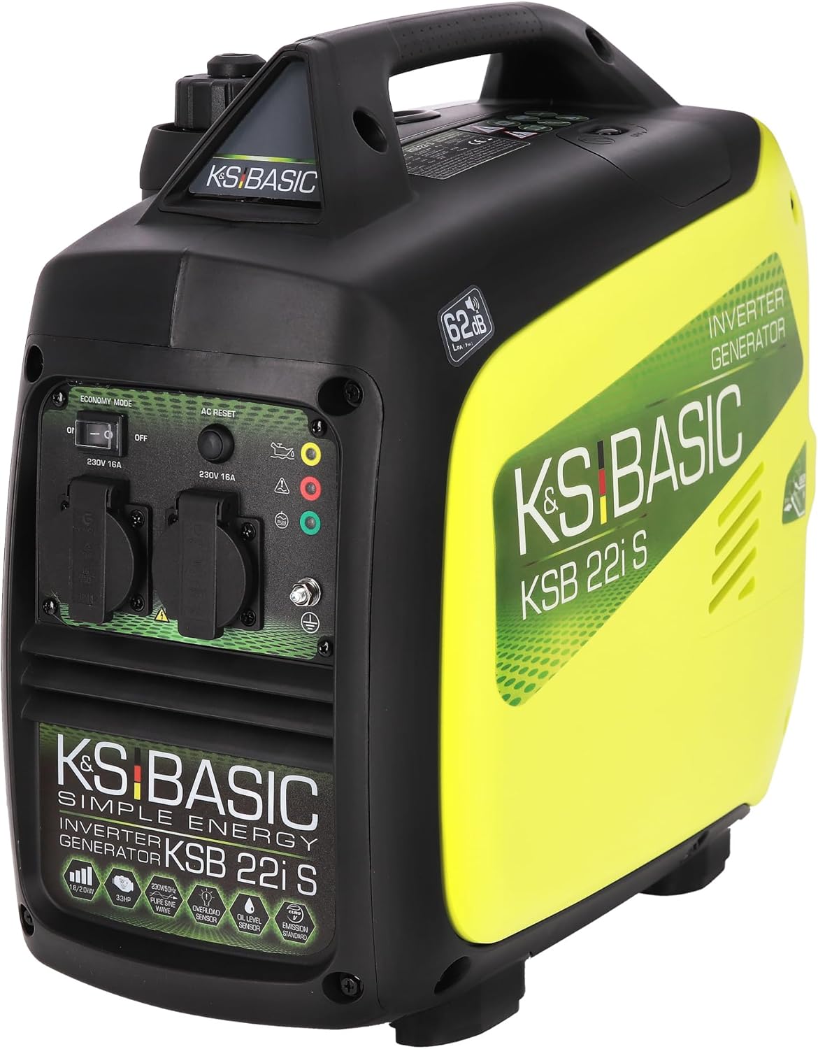 KS BASIC Generatore inverter 2000 W 4 Tempi Portatile Benzina Silenzioso per Campeggio Camper Pesca Caravan con Modalit¨¤ Eco, 2x230 V Prese, Rame, Compatto Silenzioso Leggero, KSB 22i S