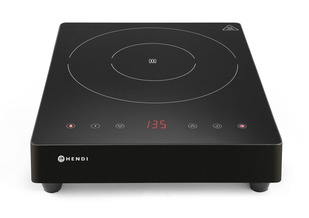 HENDI Piano cottura a induzione portable, fornello induzione, controlli touch sensitive, funzione timer, intervallo di temperatura 35-240 ¡ãC, 230 V, 3500 W, 337x417x(H)85 mm, nero, acciaio inox