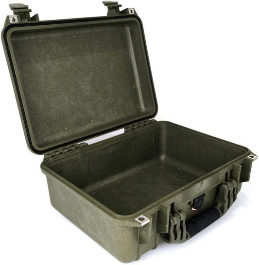 PELI 1450 Valigia Protettiva per Macchine Fotografiche e Attrezzature Sensibili, IP67 Impermeabile, Capacit¨¤ di 15L, Prodotto in Germania, Senza Schiuma, Colore Verde Militare