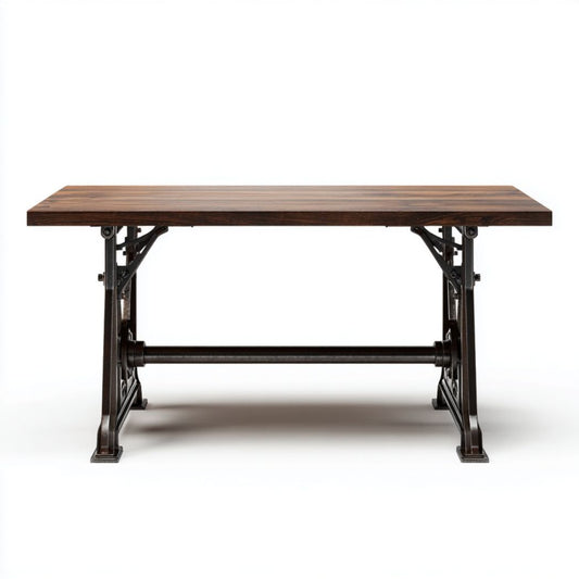 Tavolo con Piano in Legno di Noce e Base in Ferro