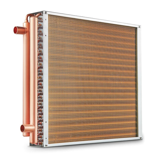 VEVOR Scambiatore di Calore Acqua-Aria, con Alette in Alluminio 242 per Forni a Legna Esterno, Riscaldamento e Raffreddamento Residenziale ad Aria Forzata Porte Rame 3 File 9,53 mm 50,8 x 50,8 cm