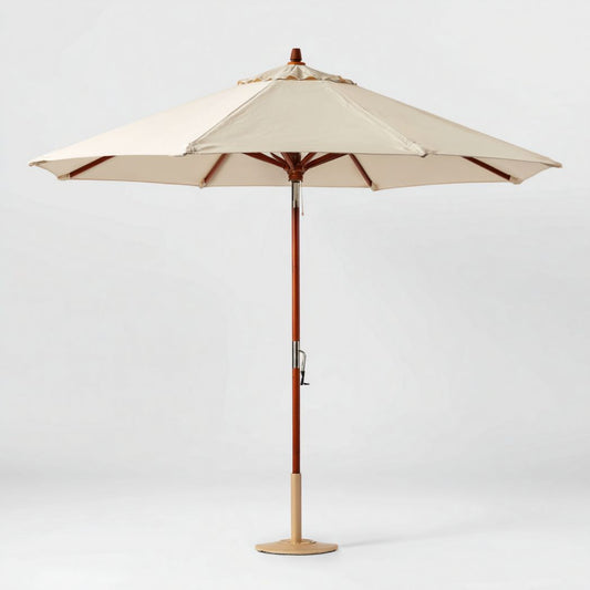 Ombrellone da giardino tondo in legno di eucalipto e poliestere beige Ø 300 cm