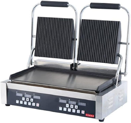 Ristoattrezzature - Piastra Panini Digitale - Rigata/Liscia - Griglia Professionale Doppia per Ristoranti e Bar - 57x37x21 cm - 3.6 kw