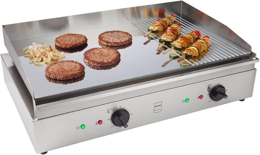METRO Professional Piastra Elettrica GEG2112, Acciaio Inox, 3500 W, Superficie di Cottura 68.8x41cm, Temp.: 50-300¡ãC, Griglia con Vaschetta Raccolta Grassi, Argento