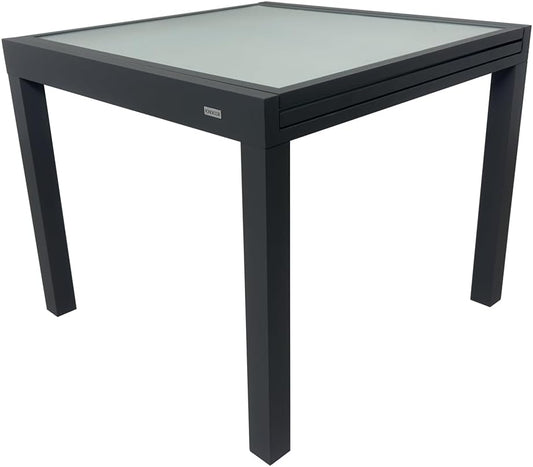 MOMMA HOME Extendable Garden Table Aluminium Tempered Glass Square Extendable Outdoor Table 90/150 x 90 x 74 cm, Grey