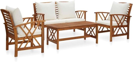 vidaXL Acacia Wood Solid Garden Living Room 4 Pieces with Cushions Outdoor Furniture Patio Furniture Garden Furniture