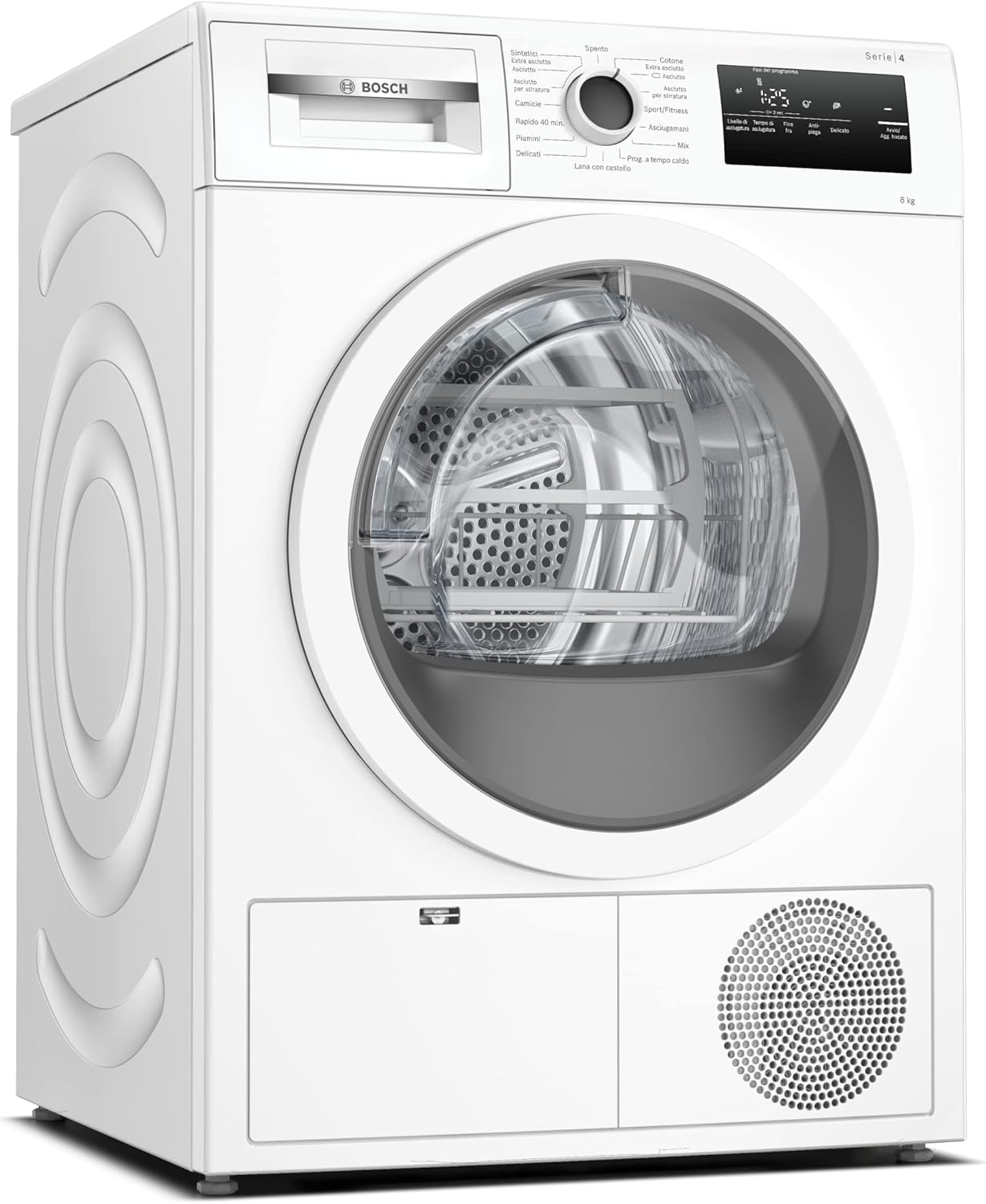 Bosch WTH85V18II Serie 4, Asciugatrice a pompa di calore, capacit¨¤ 8 kg, EasyClean, Cestello Lana, Auro Dry, Programma Rapido