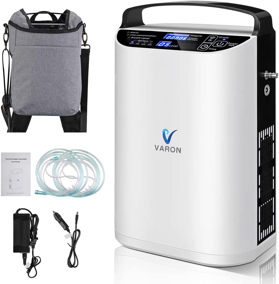 93%¡À3% Concentratore di Ossigeno Portatile, 1-5 Marce Flusso di Ossigeno Regolabile, Generatore di Ossigeno, Oxygen Concentrator per uso Domestico e da Viaggio