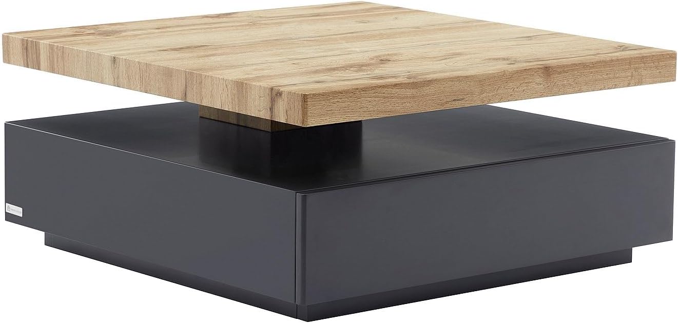 Vente-unique-Tavolino 1 cassetto e piano girevole in MDF Antracite e Rovere - KYRIA