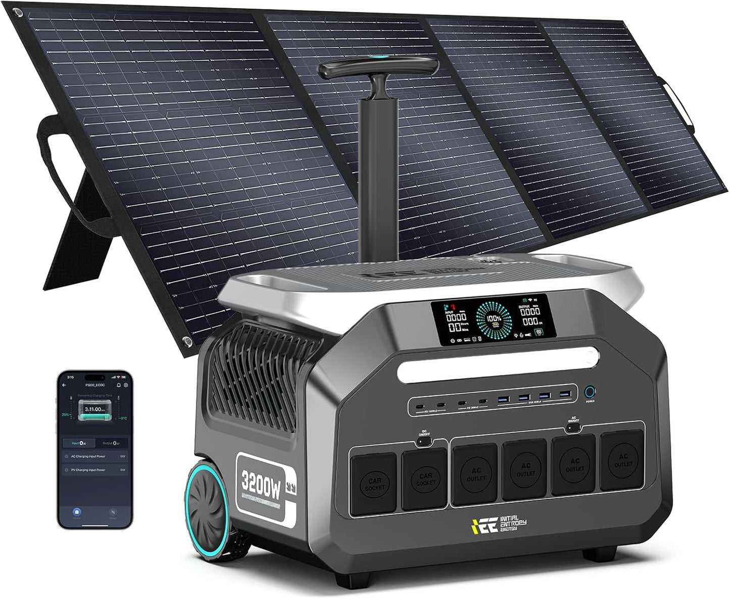IEE 3200W Centrale Elettrica Portatile P3200 con Pannello Solare 200W, 2048Wh Generatore Solare, Batteria LiFePO4, Ricarica Rapida 1h, APP, 16 Porte, Portable Power Station per Campeggio, Camper