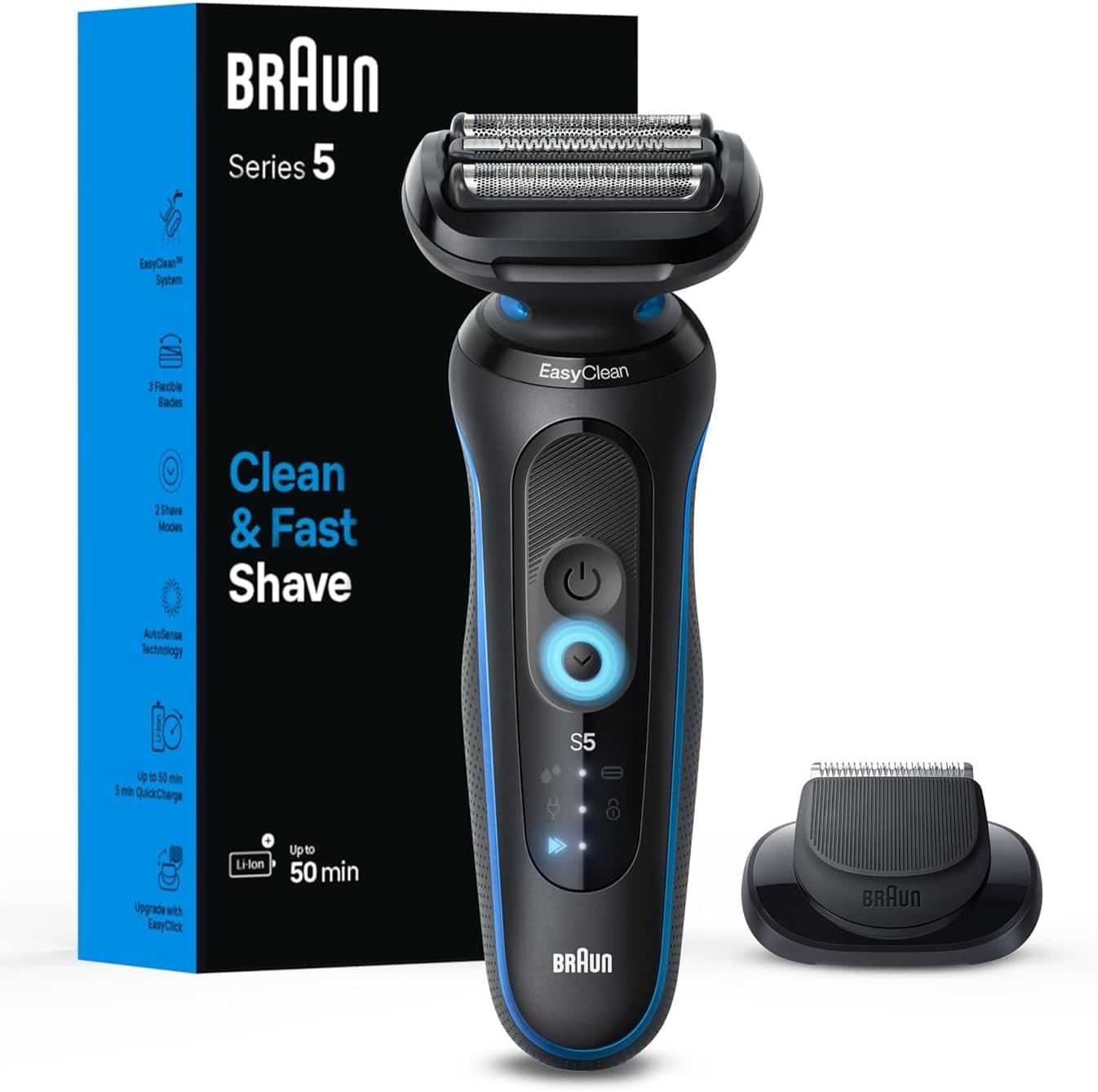 Braun Rasoio elettrico da uomo, serie 5 5118s, rasatura a secco e bagnato, modalit¨¤ di rasatura turbo, rasoio a lamina, prodotto in Germania, con rifinitore di precisione, blu