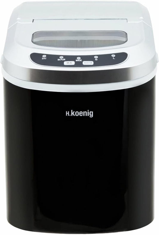 Koenig Macchina per il Ghiaccio KB12,12kg in 24h, Pronto in 13minuti,2 Misure Cubetti,Silenzioso,Compatto,Senza impianto idraulico,Inox,100W