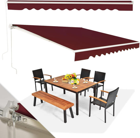 RELAX4LIFE Outdoor Tent with Extendable Arms with Aluminium Frame, Sun Resistant and Waterproof Roof, Manual Crank, Adjustable Angle (Red, 360 x 300 cm)