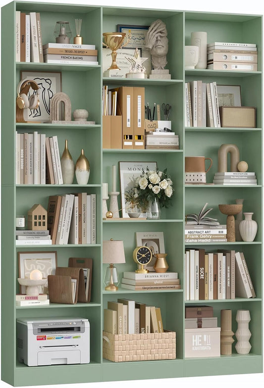 FirFurd 188cm di Altezza Libreria Scaffale, Libreria da Parete a 17 Scomparti Aperti, Scaffale Portaoggetti Aperto, Vetrina, Porta CD per Soggiorno, Studio, Ufficio, 149x23.5x188cm (Verde)