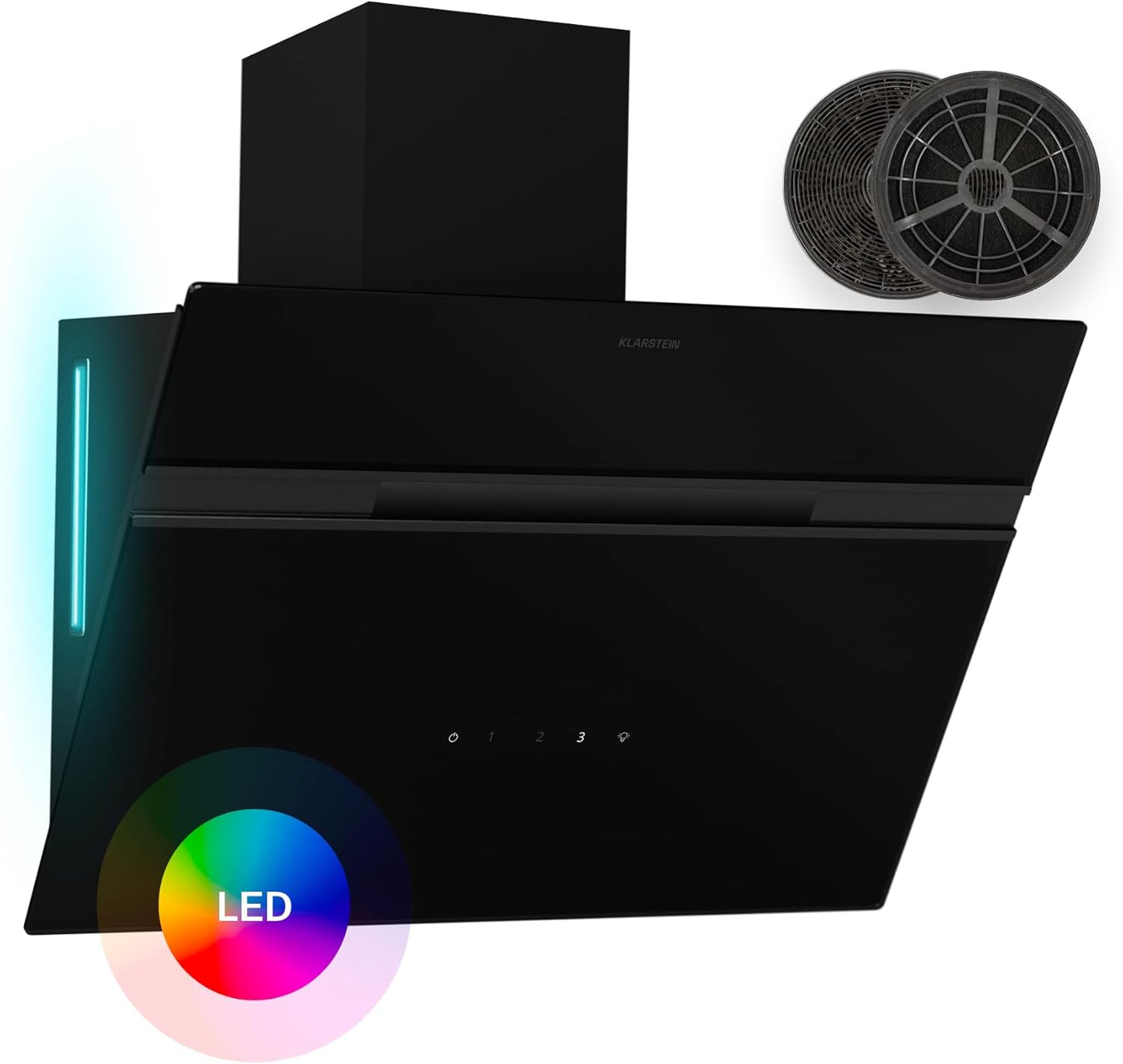 Klarstein Alina - Cappa Aspirante, 60cm Cappa a Parete, 600 m3/ora, LED 9 Colori, Touchscreen, Classe A, 52 dB, Nero, Ricircolo  Scarico