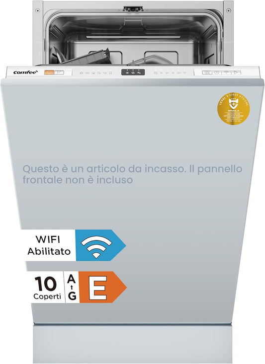 COMFEE' CDWEB914S-W Lavastoviglie da Incasso con 10 coperti, 8 Programmi, di avviamento ritardato, Funzione di Mezzo Carico, cloud wash, Asciugatura Extra - Inox