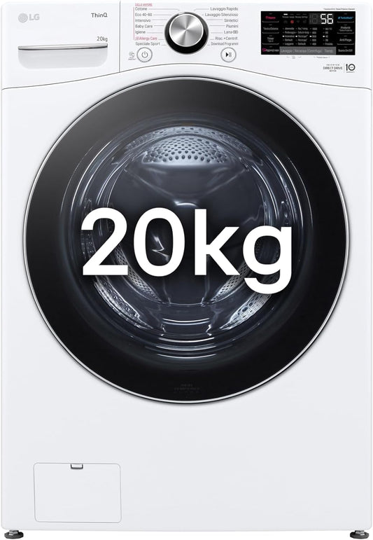 LG AI DD F0P3020TSWC Lavatrice 20kg, a Carica Frontale, Capacit¨¤ XL Serie P3, Classe B, 1000 Giri, TurboWash 360, Vapore, Wi-Fi, Motore Inverter Direct Drive, Libera installazione, Bianco