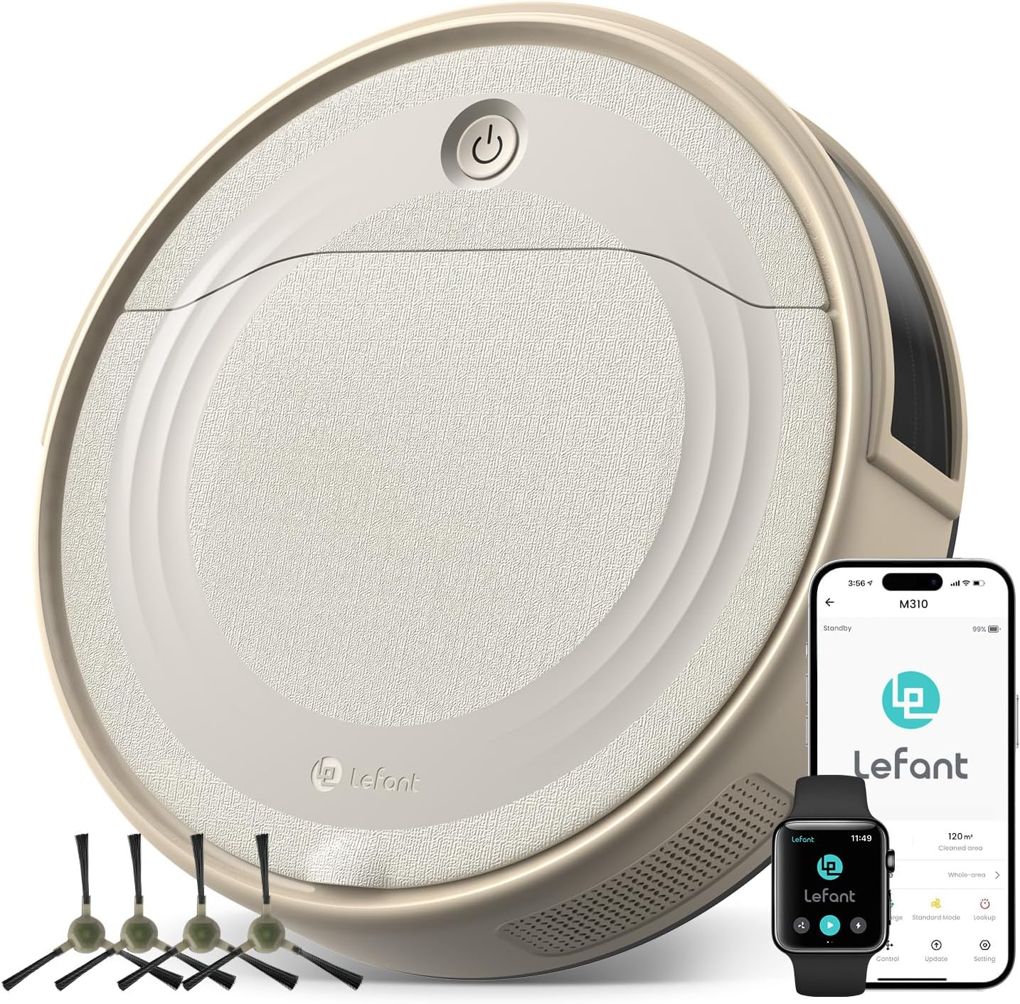 LEFANT M310 Robot Aspirapolvere 4500Pa, 180Min, Evitamento Ostacoli, 4 Modalit¨¤, WiFi/App/Alexa, Ultra Sottile 28cm, Aspirapolvere Robot per Peli Animali e Pavimenti Duri, Champagne