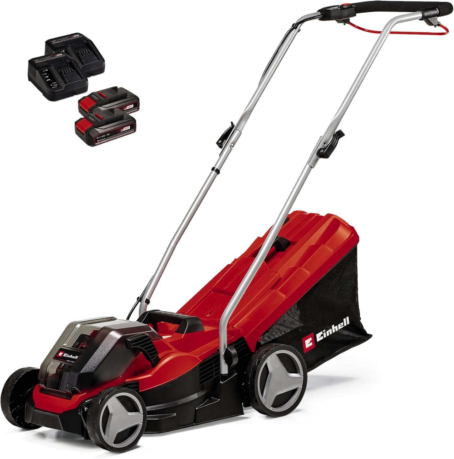 Einhell Tosaerba a batteria GE-CM 36/33 Li Kit Power X-Change (36 V, 33 cm larghezza di taglio, fino 250 m2, 30 L sacco raccoglitore, incl. 2x 2,5 Ah batteries e 2x caricabatteriee)