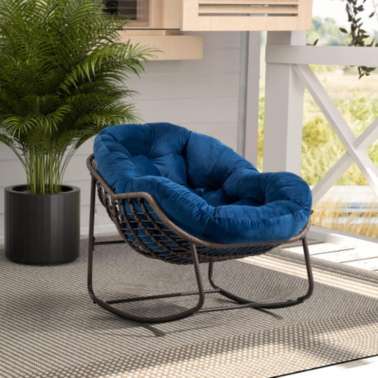 Sedia imbottita Rocker Recliner ¨C Outdoor Rattan Rocking Chair with Cushion for Patio  Porch, verde oliva