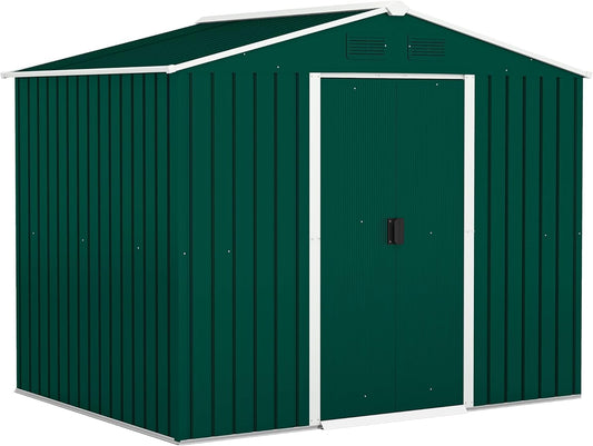 Outsunny Casetta da Giardino 3.6m2 in Acciaio Zincato con Prese d'Aria, Capanno da Giardino con Tetto Inclinato, Doppie Porte Scorrevoli Bloccabili, Capanno Porta Attrezzi, 236x174x190cm, Verde