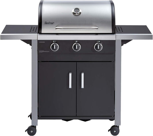 Enders Chicago Barbecue a Gas 3 fuochi, Grill BBQ da Esterno, Coperchio in acciaio inox a doppia parete con Termometro Integrato, Ripiani laterali richiudibili, per Balcone, Giardino #8937633