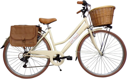 Cicli Tessari - bicicletta donna bici da citt¨¤ city bike da passeggio 28'' con cambio vintage retro' cesto in vimini borse laterali
