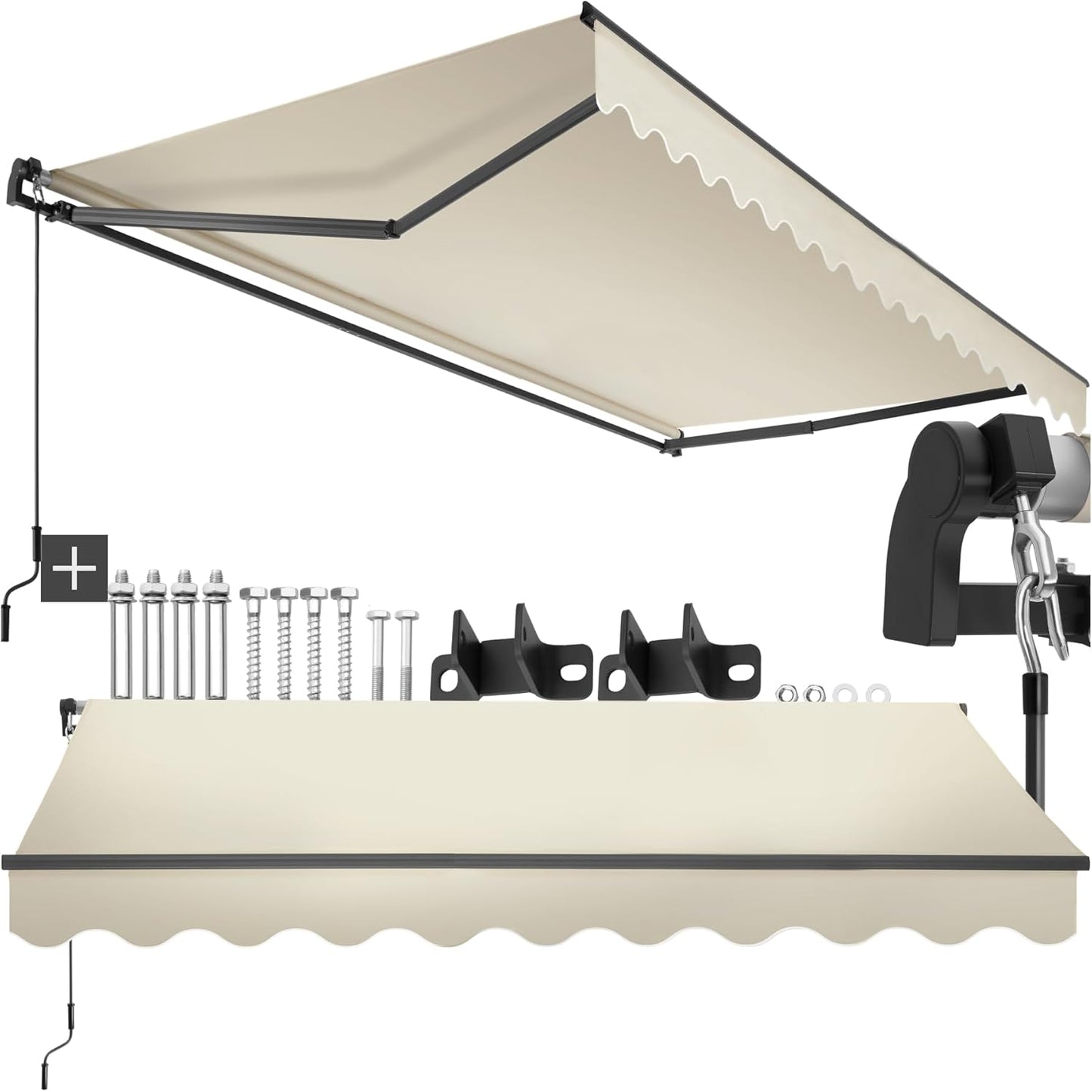 tectake?, Outdoor Awning with Extendable Arms, Roller Blind, Crank, Waterproof, UV Protection, Polyester Fabric, Aluminium Frame, Porch, Balcony, Terrace - 300 x 250 cm Beige