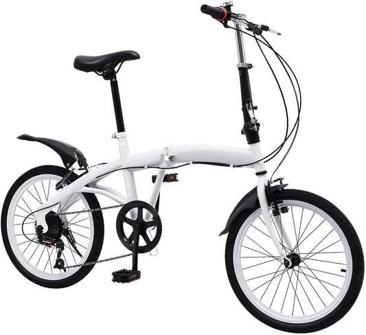 Bicicletta pieghevole da 20 pollici, per adulti, a 7 marce, da campeggio, da citt¨¤, colore bianco, per uomini e donne, per citt¨¤ e campeggio