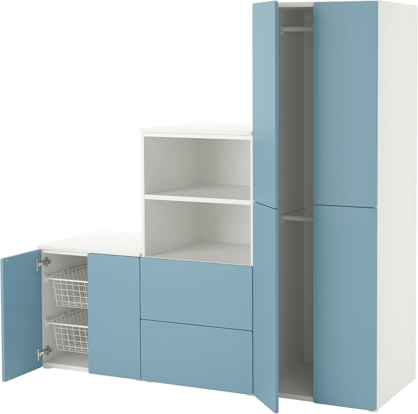 ProTuning PLATSA/SM?STAD Storage combination, white/blue, 180 x 57 x 181 cm