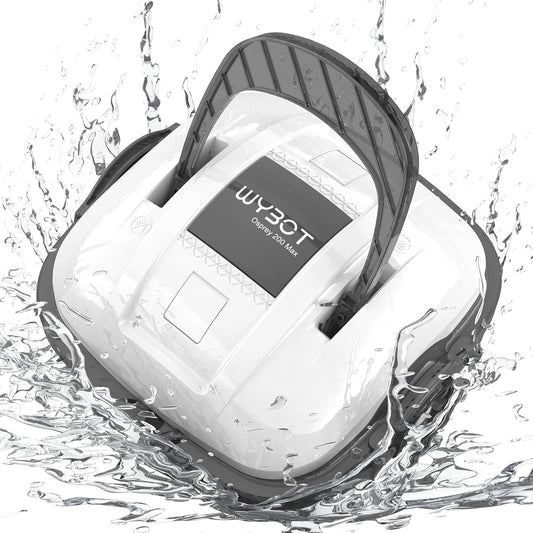 WYBOT Robot Piscina Fuori Terra per Piscina da 80m2, Robottino Pulitore con Doppia Motricit¨¤ e Parcheggio Autonomo | Robot Piscina Pulitore Senza Fili con Batteria Autonomia 100 Min Bianco